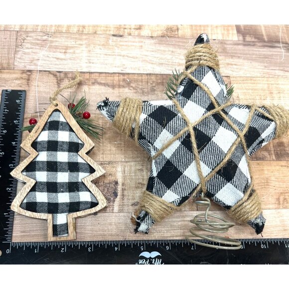 Buffalo Plaid Star & Tree Holiday Ornaments With Jute Accents & - Picture 5 of 5